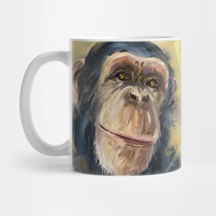 Loose Painting of a Smart Looking Chimpanzee on Yellow Background Mug